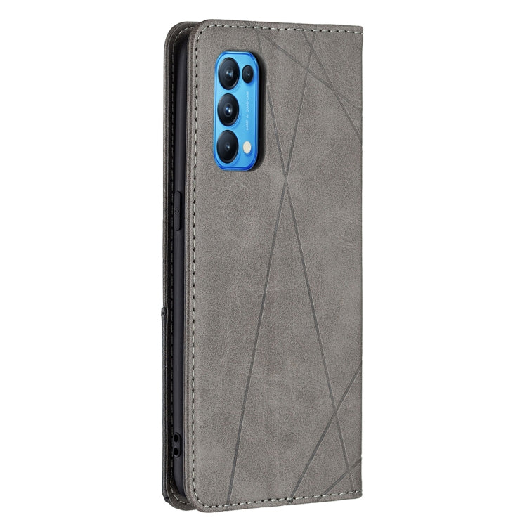 For OPPO Reno5 Rhombus Texture Horizontal Flip Magnetic Leather Case with Holder & Card Slots
