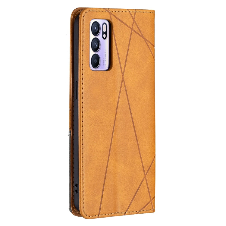 For OPPO Reno6 Rhombus Texture Horizontal Flip Magnetic Leather Case with Holder & Card Slots