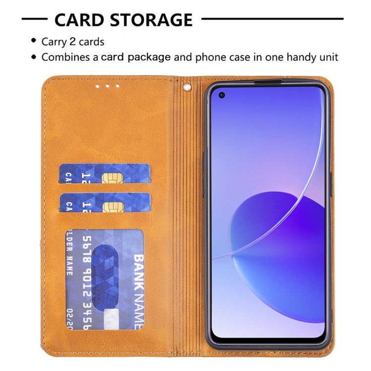 For OPPO Reno6 Rhombus Texture Horizontal Flip Magnetic Leather Case with Holder & Card Slots