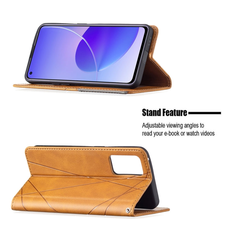 For OPPO Reno6 Rhombus Texture Horizontal Flip Magnetic Leather Case with Holder & Card Slots