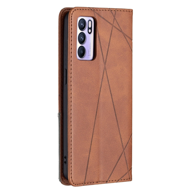 For OPPO Reno6 Rhombus Texture Horizontal Flip Magnetic Leather Case with Holder & Card Slots