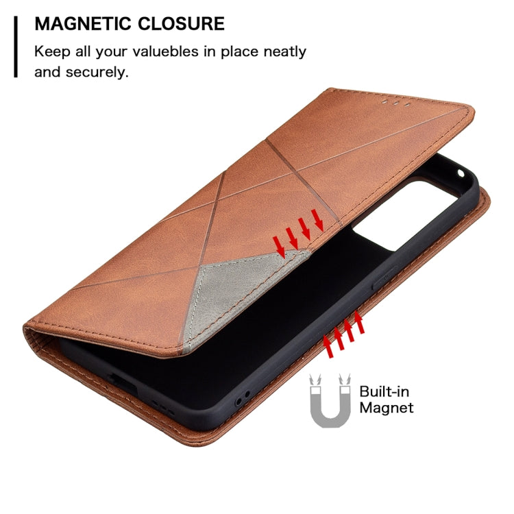 For OPPO Reno6 Rhombus Texture Horizontal Flip Magnetic Leather Case with Holder & Card Slots