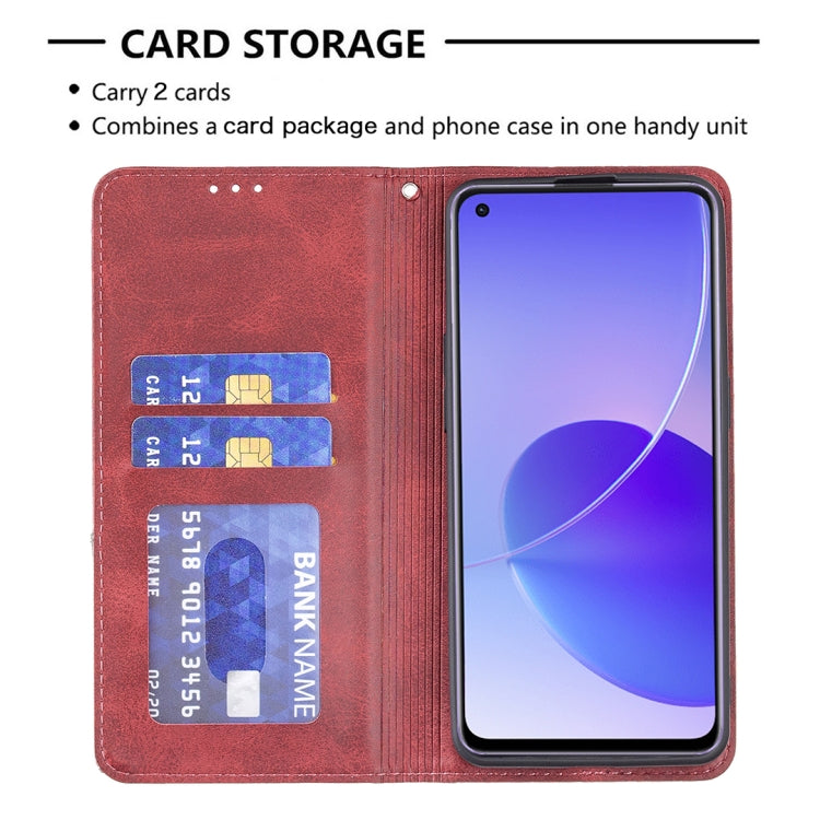 For OPPO Reno6 Rhombus Texture Horizontal Flip Magnetic Leather Case with Holder & Card Slots