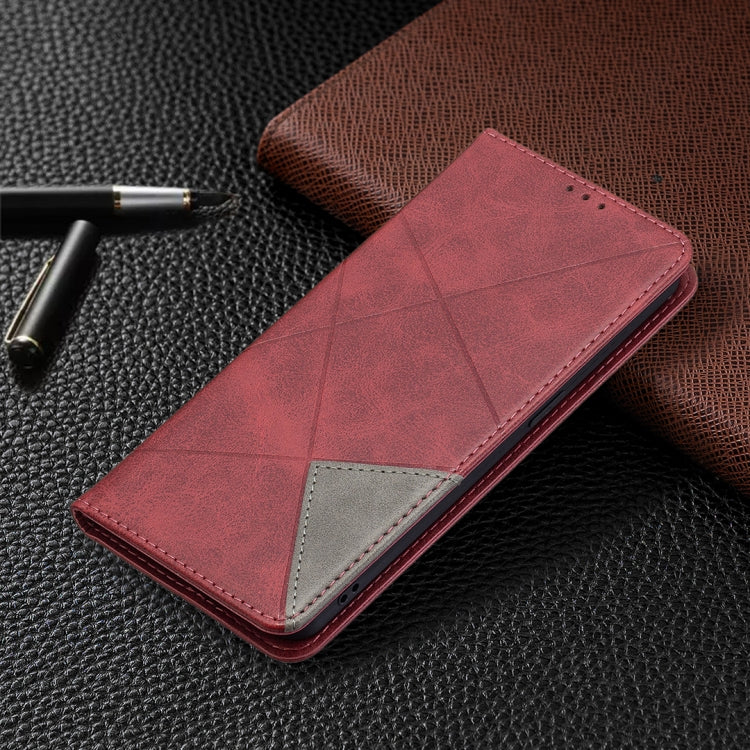 For OPPO Reno6 Rhombus Texture Horizontal Flip Magnetic Leather Case with Holder & Card Slots