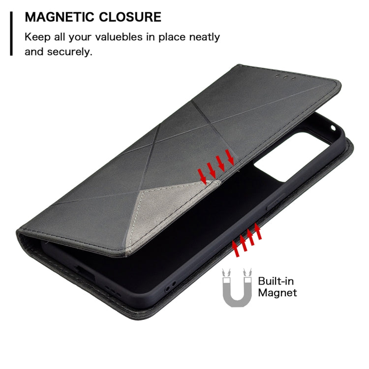For OPPO Reno6 Rhombus Texture Horizontal Flip Magnetic Leather Case with Holder & Card Slots