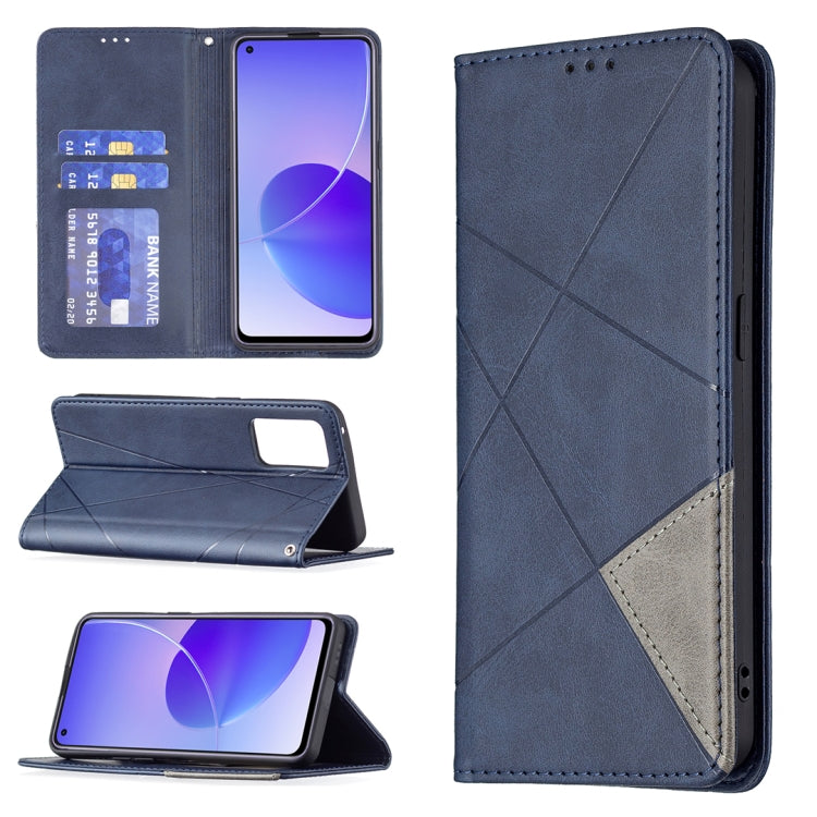 For OPPO Reno6 Rhombus Texture Horizontal Flip Magnetic Leather Case with Holder & Card Slots