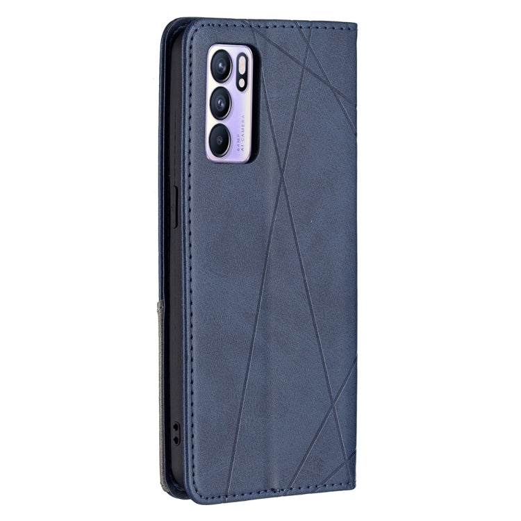 For OPPO Reno6 Rhombus Texture Horizontal Flip Magnetic Leather Case with Holder & Card Slots