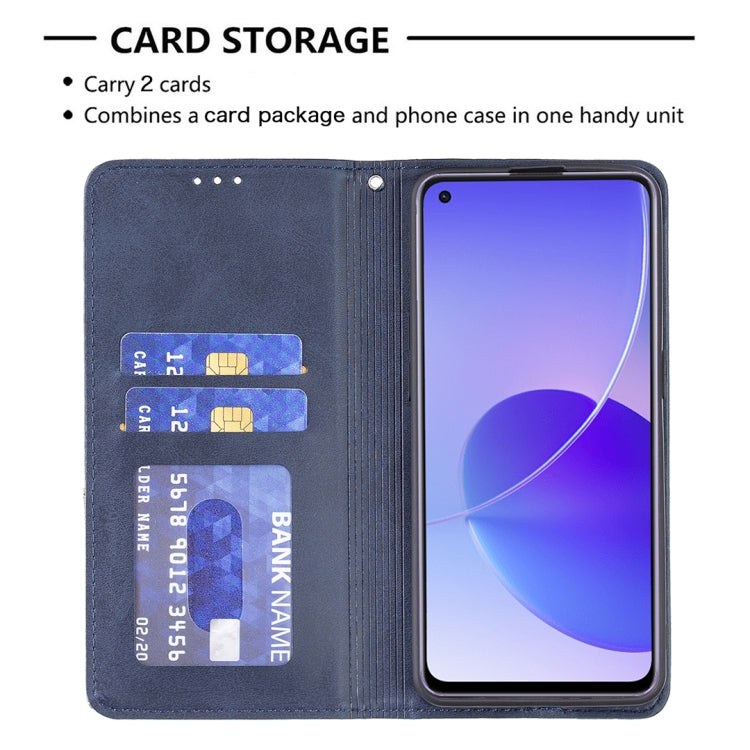 For OPPO Reno6 Rhombus Texture Horizontal Flip Magnetic Leather Case with Holder & Card Slots