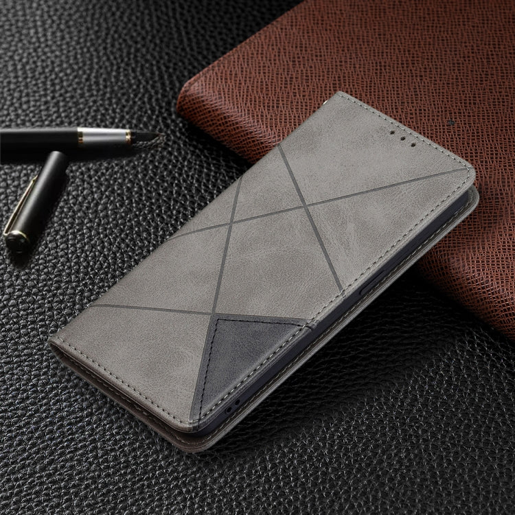 For OPPO Reno6 Rhombus Texture Horizontal Flip Magnetic Leather Case with Holder & Card Slots