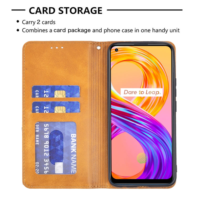 For OPPO Realme 8 / 8 Pro Rhombus Texture Horizontal Flip Magnetic Leather Case with Holder & Card Slots