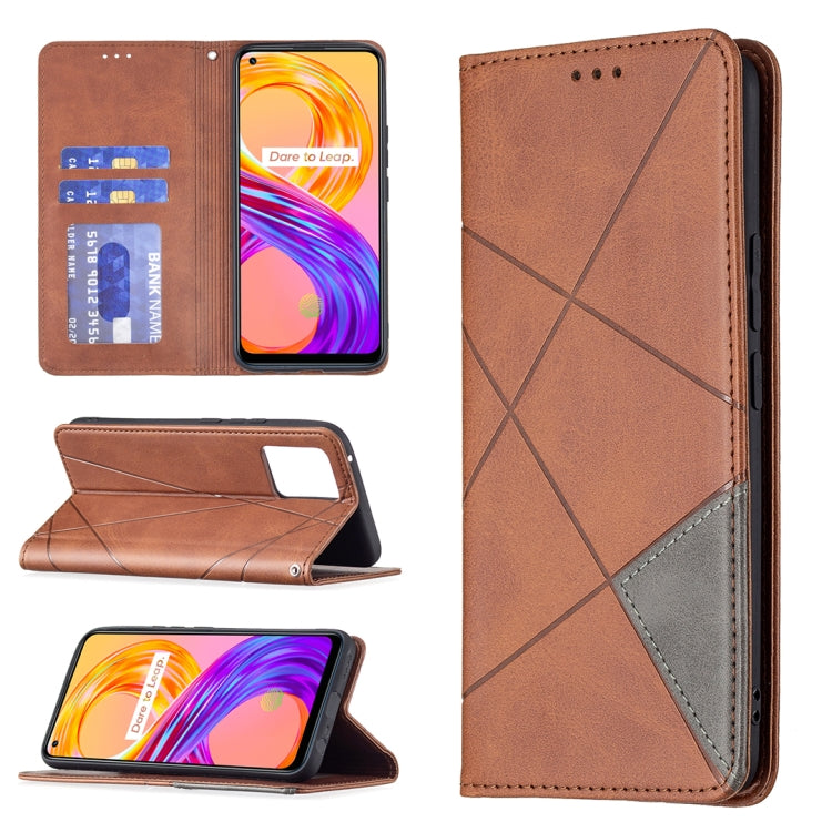 For OPPO Realme 8 / 8 Pro Rhombus Texture Horizontal Flip Magnetic Leather Case with Holder & Card Slots