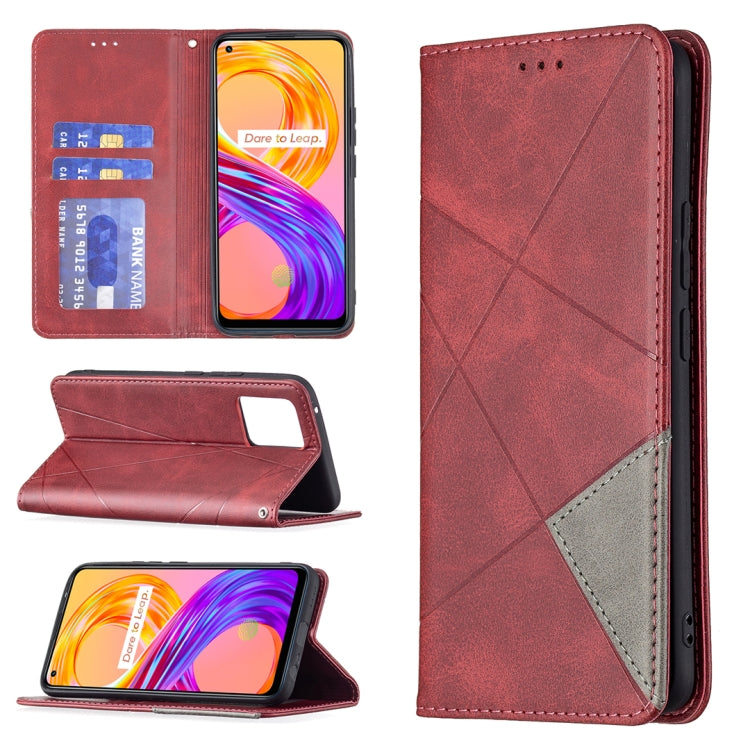 For OPPO Realme 8 / 8 Pro Rhombus Texture Horizontal Flip Magnetic Leather Case with Holder & Card Slots