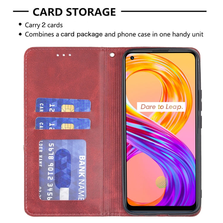 For OPPO Realme 8 / 8 Pro Rhombus Texture Horizontal Flip Magnetic Leather Case with Holder & Card Slots