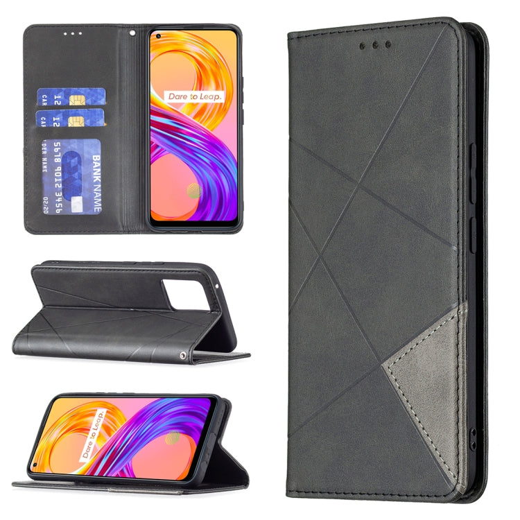 For OPPO Realme 8 / 8 Pro Rhombus Texture Horizontal Flip Magnetic Leather Case with Holder & Card Slots