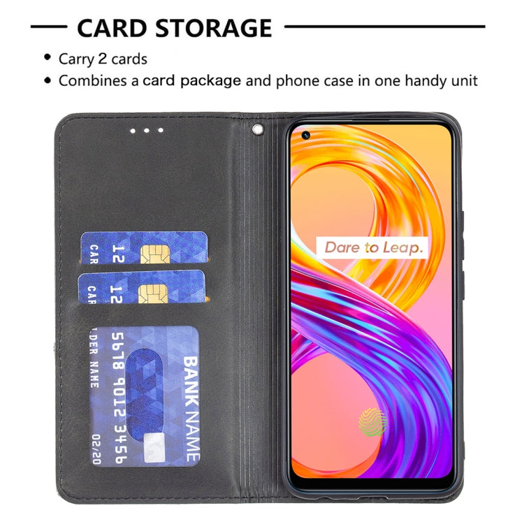For OPPO Realme 8 / 8 Pro Rhombus Texture Horizontal Flip Magnetic Leather Case with Holder & Card Slots
