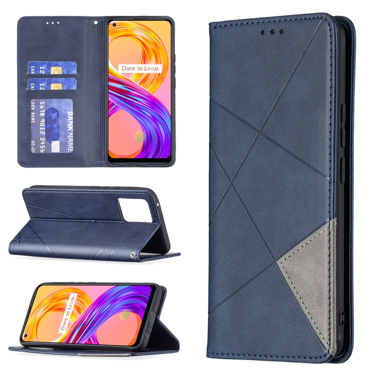 For OPPO Realme 8 / 8 Pro Rhombus Texture Horizontal Flip Magnetic Leather Case with Holder & Card Slots