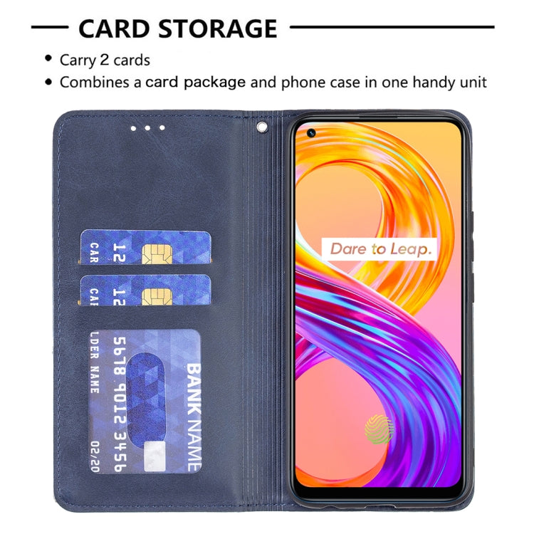 For OPPO Realme 8 / 8 Pro Rhombus Texture Horizontal Flip Magnetic Leather Case with Holder & Card Slots