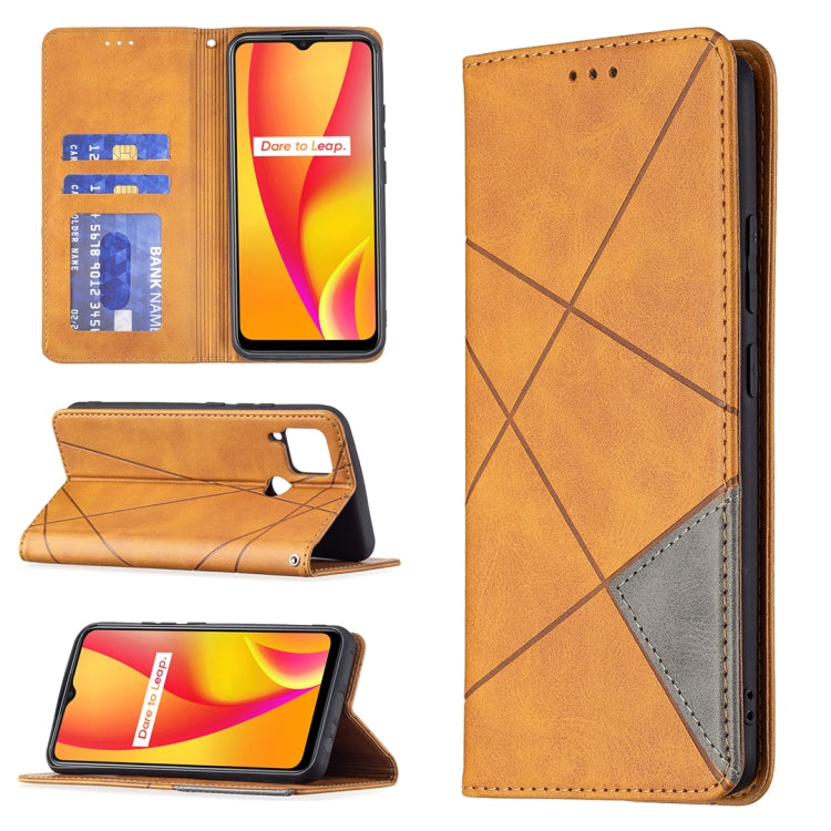 For OPPO Realme C15 / C12 / C25 Rhombus Texture Horizontal Flip Magnetic Leather Case with Holder & Card Slots