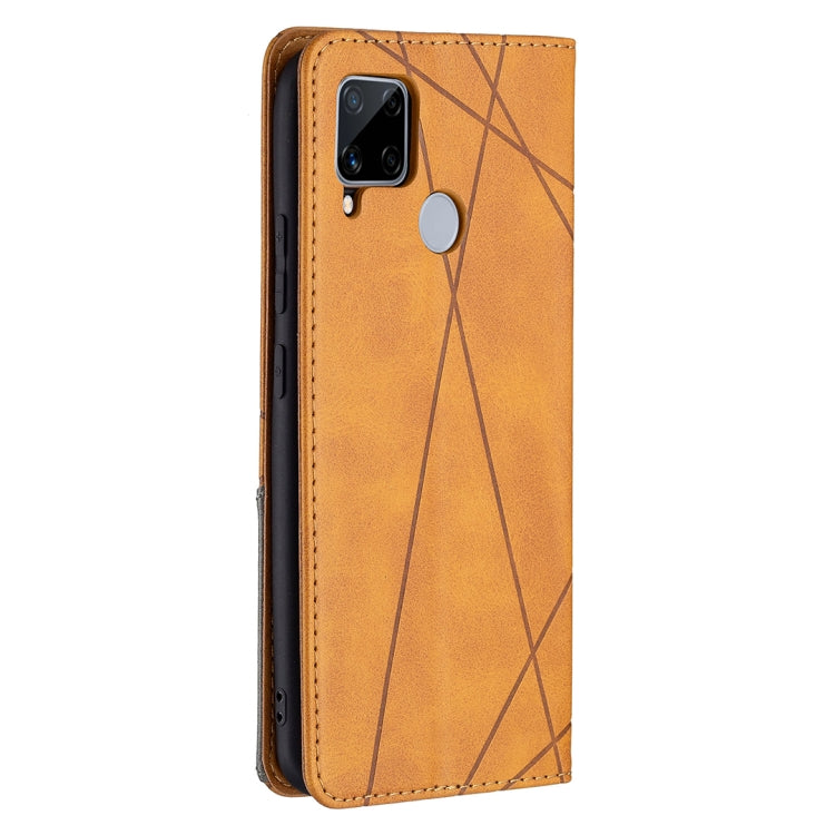 For OPPO Realme C15 / C12 / C25 Rhombus Texture Horizontal Flip Magnetic Leather Case with Holder & Card Slots