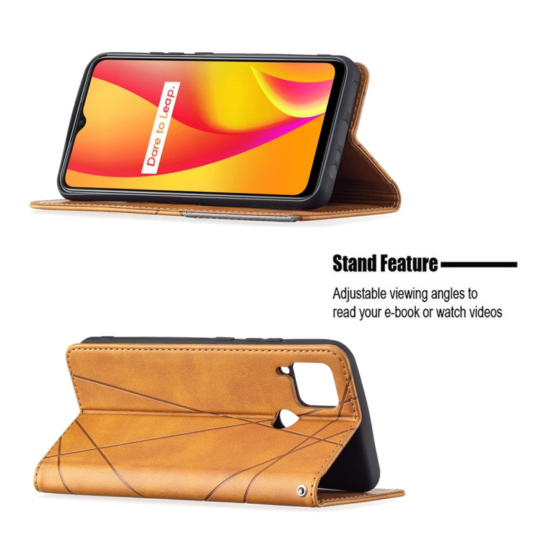For OPPO Realme C15 / C12 / C25 Rhombus Texture Horizontal Flip Magnetic Leather Case with Holder & Card Slots