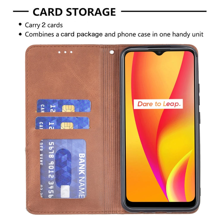For OPPO Realme C15 / C12 / C25 Rhombus Texture Horizontal Flip Magnetic Leather Case with Holder & Card Slots