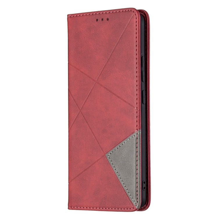 For OPPO Realme C15 / C12 / C25 Rhombus Texture Horizontal Flip Magnetic Leather Case with Holder & Card Slots