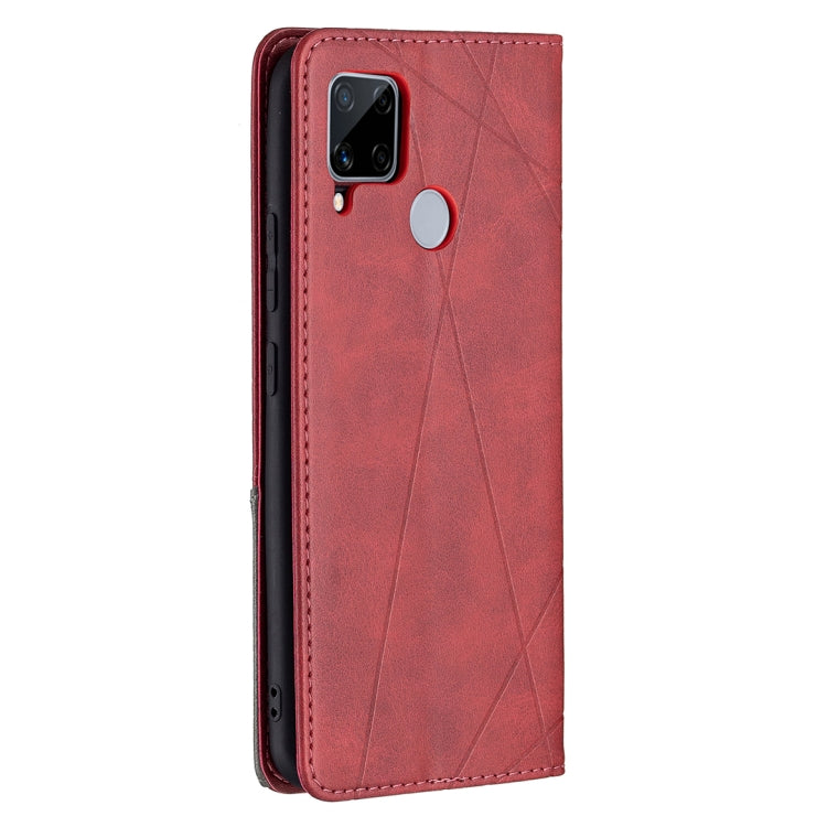 For OPPO Realme C15 / C12 / C25 Rhombus Texture Horizontal Flip Magnetic Leather Case with Holder & Card Slots