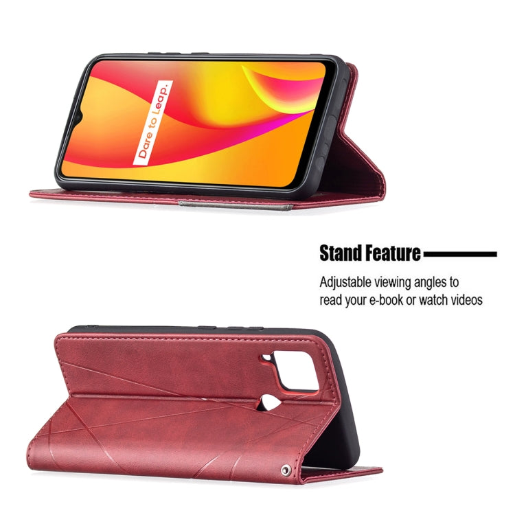For OPPO Realme C15 / C12 / C25 Rhombus Texture Horizontal Flip Magnetic Leather Case with Holder & Card Slots