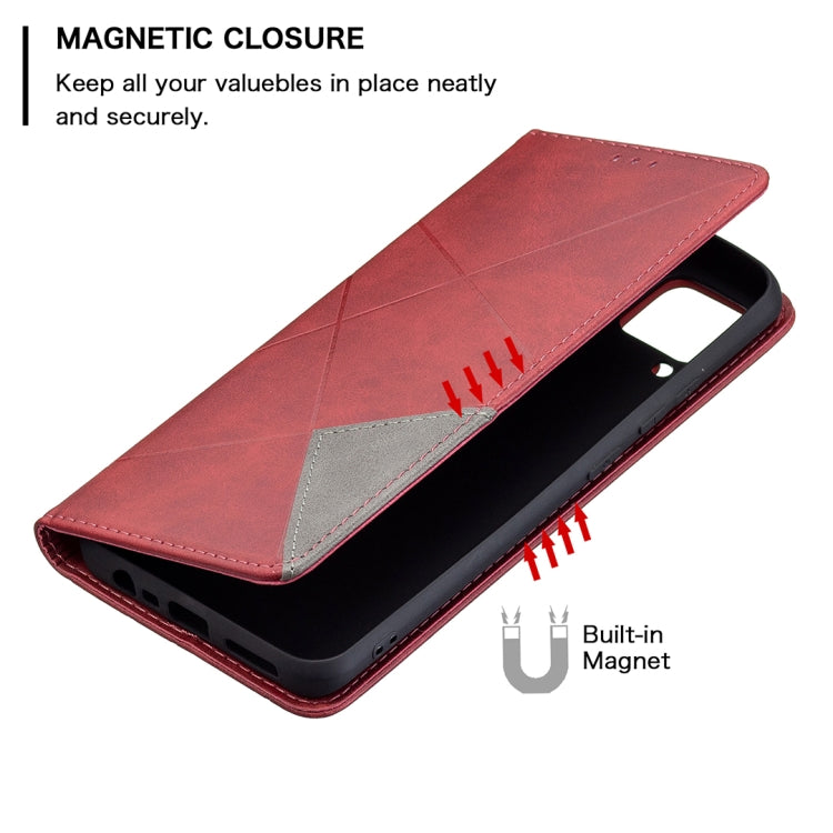 For OPPO Realme C15 / C12 / C25 Rhombus Texture Horizontal Flip Magnetic Leather Case with Holder & Card Slots