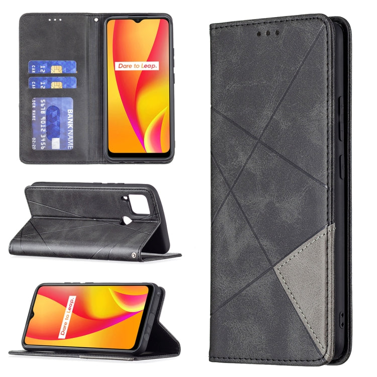 For OPPO Realme C15 / C12 / C25 Rhombus Texture Horizontal Flip Magnetic Leather Case with Holder & Card Slots