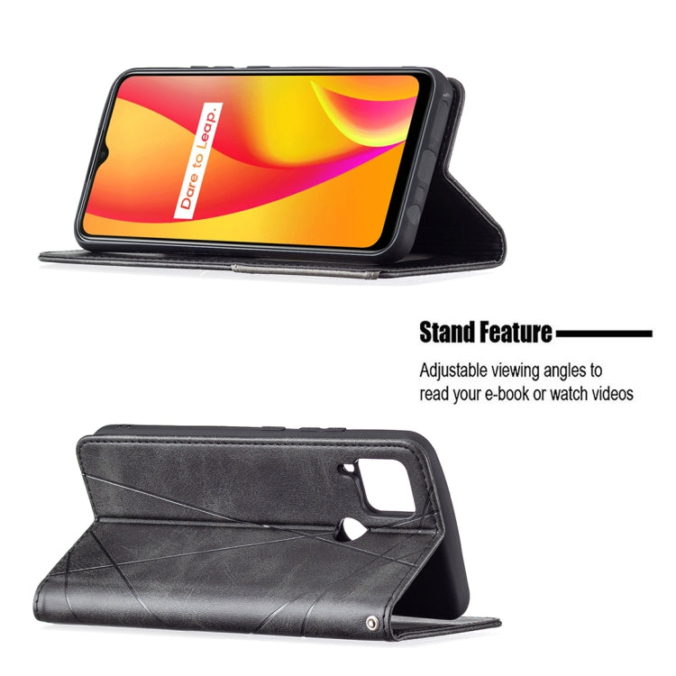 For OPPO Realme C15 / C12 / C25 Rhombus Texture Horizontal Flip Magnetic Leather Case with Holder & Card Slots
