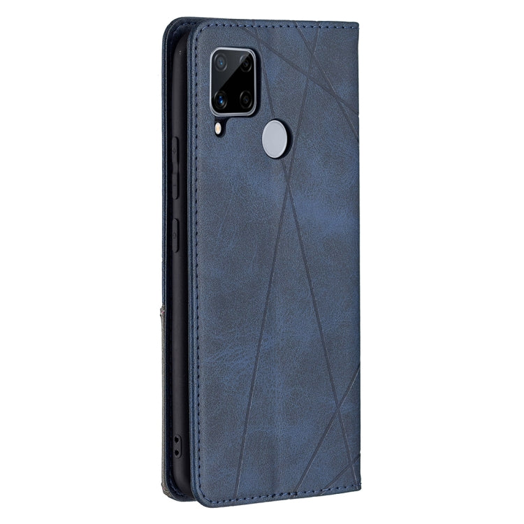 For OPPO Realme C15 / C12 / C25 Rhombus Texture Horizontal Flip Magnetic Leather Case with Holder & Card Slots