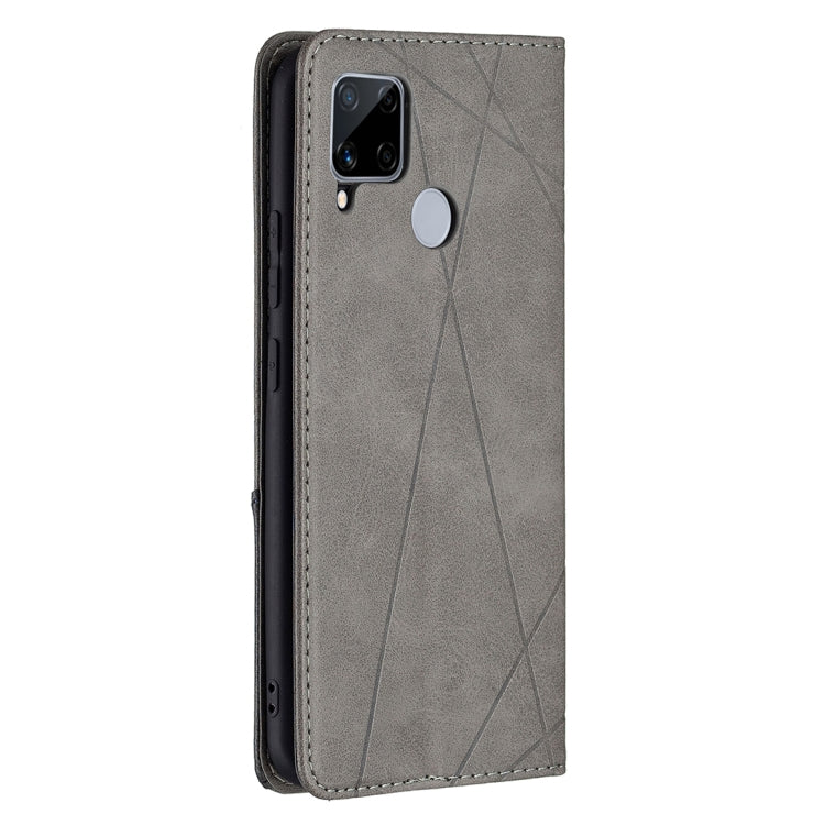 For OPPO Realme C15 / C12 / C25 Rhombus Texture Horizontal Flip Magnetic Leather Case with Holder & Card Slots