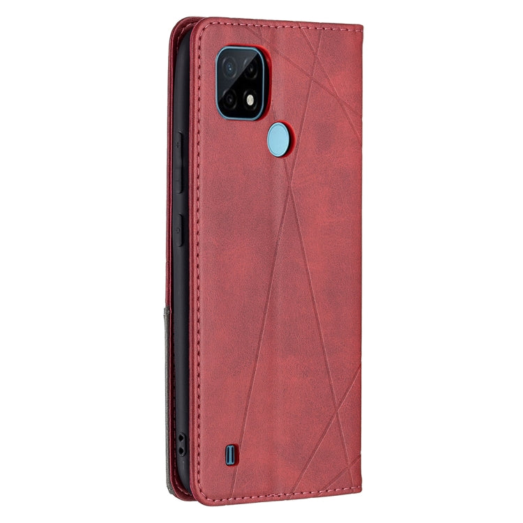 For OPPO Realme C21 / C20 Rhombus Texture Horizontal Flip Magnetic Leather Case with Holder & Card Slots