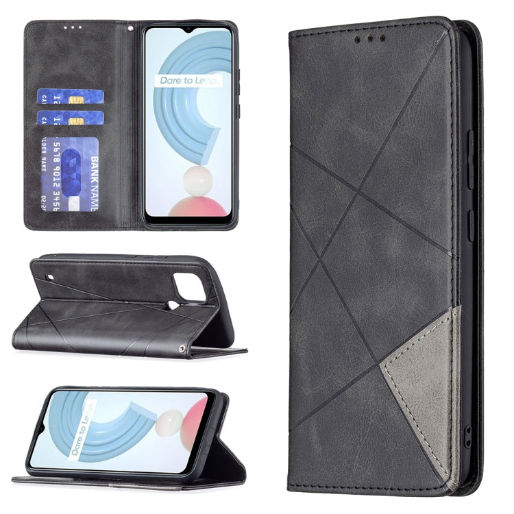For OPPO Realme C21 / C20 Rhombus Texture Horizontal Flip Magnetic Leather Case with Holder & Card Slots