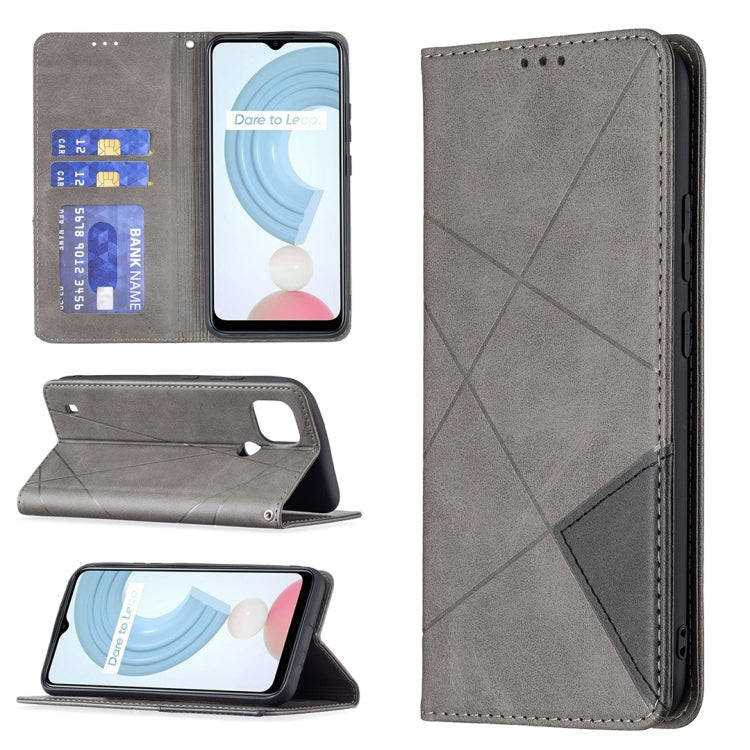 For OPPO Realme C21 / C20 Rhombus Texture Horizontal Flip Magnetic Leather Case with Holder & Card Slots