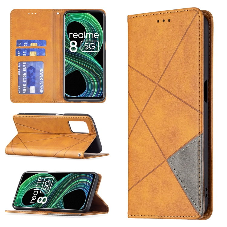 For OPPO Realme 8 5G / V13 Rhombus Texture Horizontal Flip Magnetic Leather Case with Holder & Card Slots