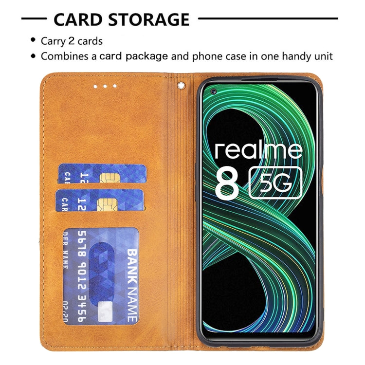 For OPPO Realme 8 5G / V13 Rhombus Texture Horizontal Flip Magnetic Leather Case with Holder & Card Slots
