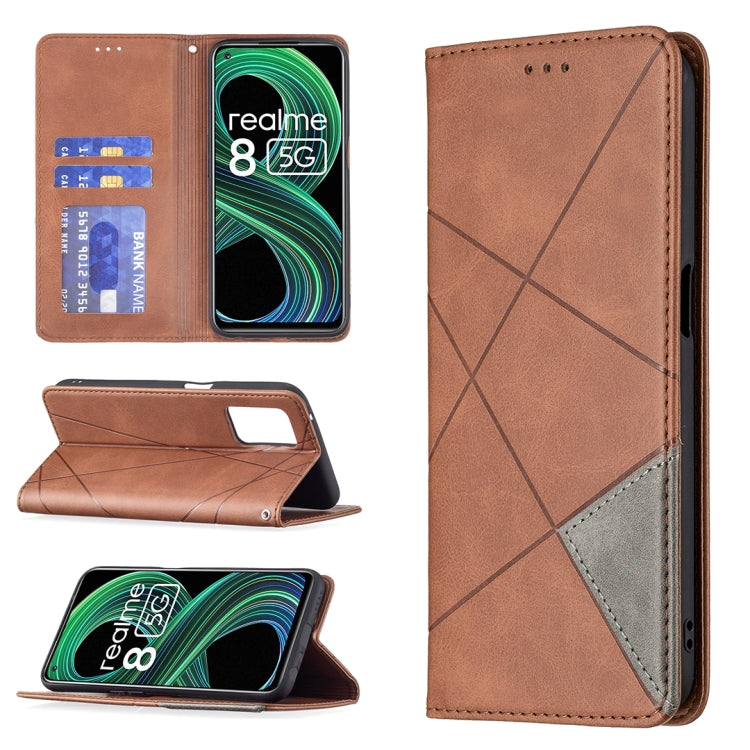 For OPPO Realme 8 5G / V13 Rhombus Texture Horizontal Flip Magnetic Leather Case with Holder & Card Slots