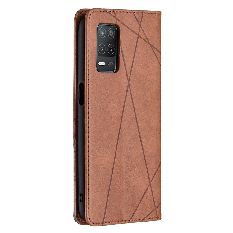 For OPPO Realme 8 5G / V13 Rhombus Texture Horizontal Flip Magnetic Leather Case with Holder & Card Slots