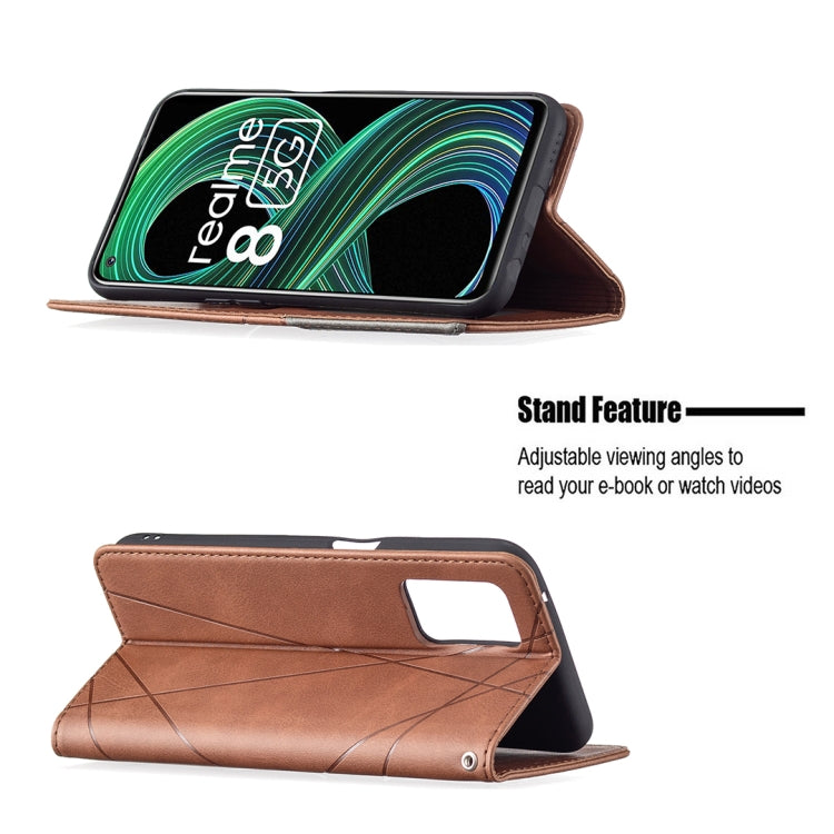 For OPPO Realme 8 5G / V13 Rhombus Texture Horizontal Flip Magnetic Leather Case with Holder & Card Slots