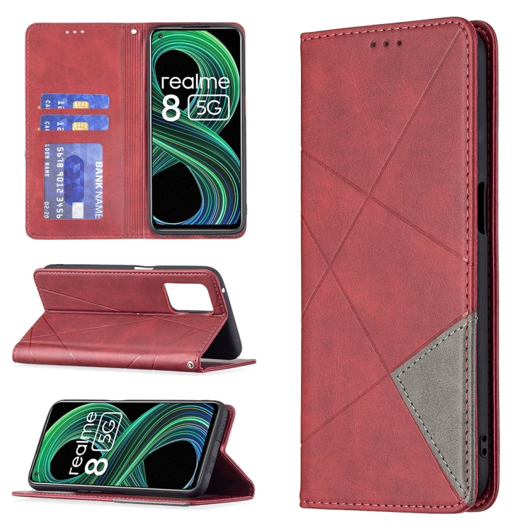For OPPO Realme 8 5G / V13 Rhombus Texture Horizontal Flip Magnetic Leather Case with Holder & Card Slots