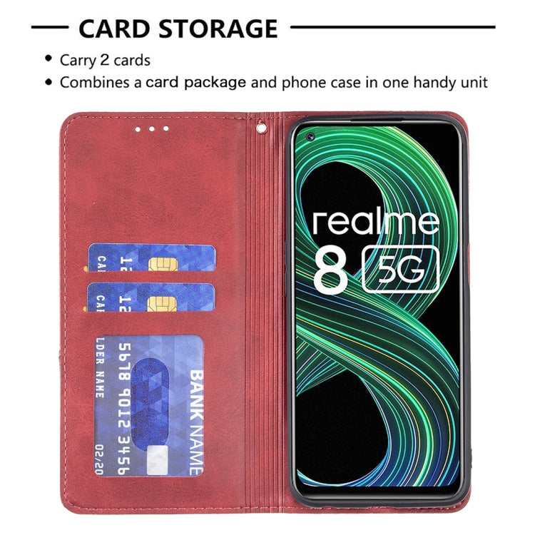 For OPPO Realme 8 5G / V13 Rhombus Texture Horizontal Flip Magnetic Leather Case with Holder & Card Slots