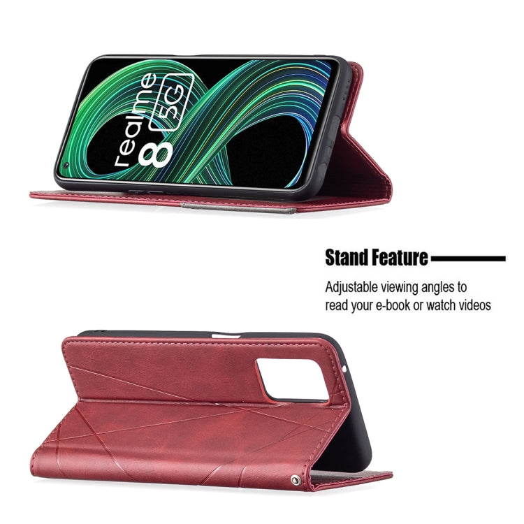 For OPPO Realme 8 5G / V13 Rhombus Texture Horizontal Flip Magnetic Leather Case with Holder & Card Slots