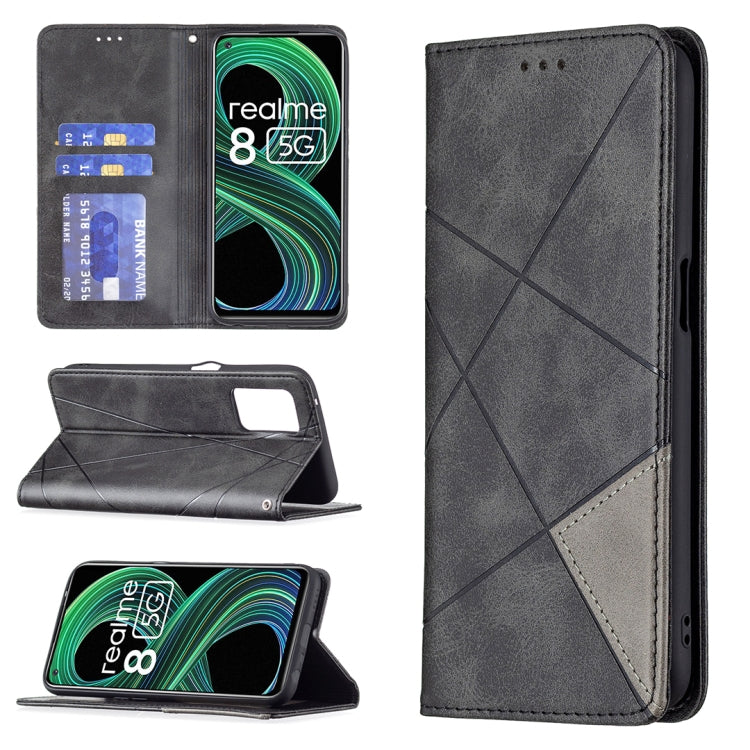 For OPPO Realme 8 5G / V13 Rhombus Texture Horizontal Flip Magnetic Leather Case with Holder & Card Slots