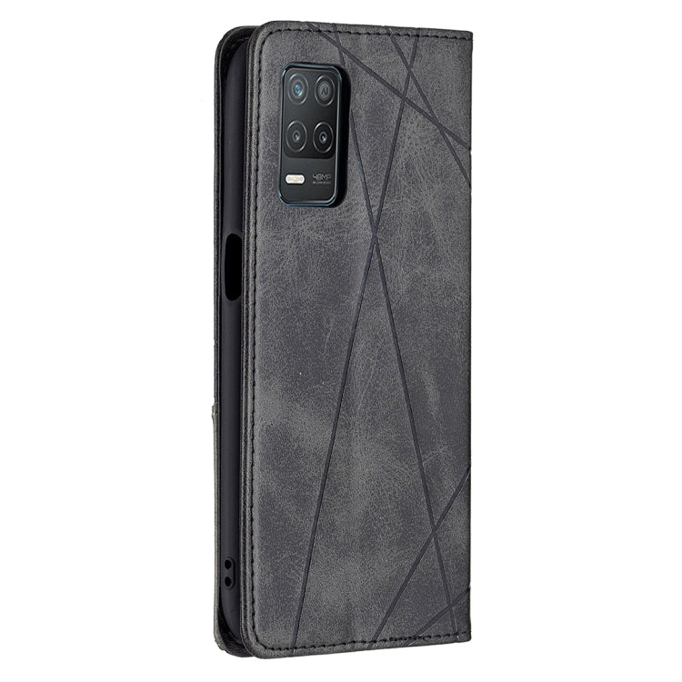 For OPPO Realme 8 5G / V13 Rhombus Texture Horizontal Flip Magnetic Leather Case with Holder & Card Slots