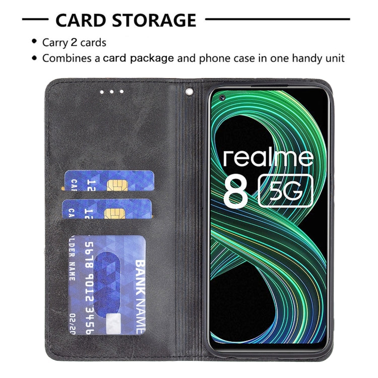 For OPPO Realme 8 5G / V13 Rhombus Texture Horizontal Flip Magnetic Leather Case with Holder & Card Slots