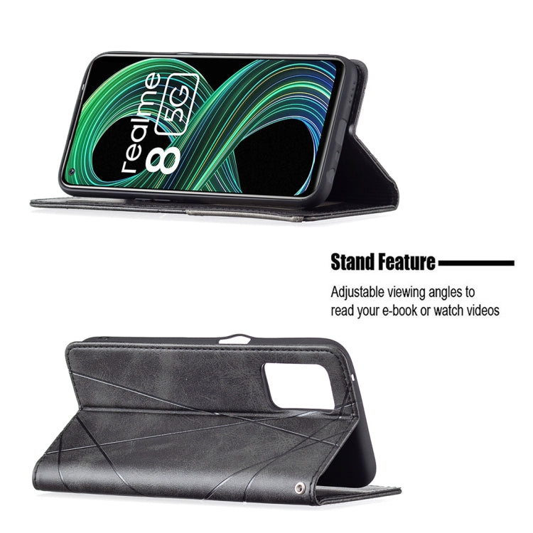 For OPPO Realme 8 5G / V13 Rhombus Texture Horizontal Flip Magnetic Leather Case with Holder & Card Slots