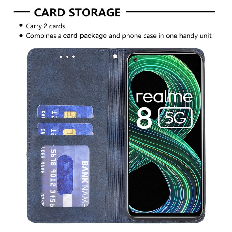 For OPPO Realme 8 5G / V13 Rhombus Texture Horizontal Flip Magnetic Leather Case with Holder & Card Slots