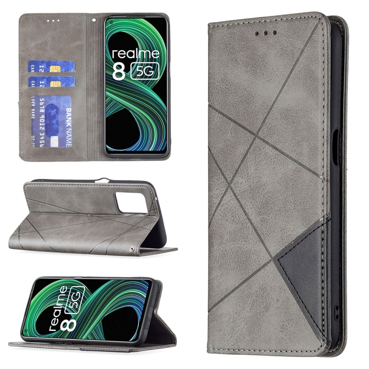 For OPPO Realme 8 5G / V13 Rhombus Texture Horizontal Flip Magnetic Leather Case with Holder & Card Slots